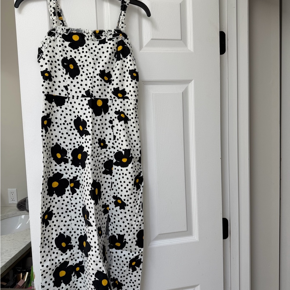 UO Remy Linen Ruffle Square Neck Midi Dress - Picture 3 of 4